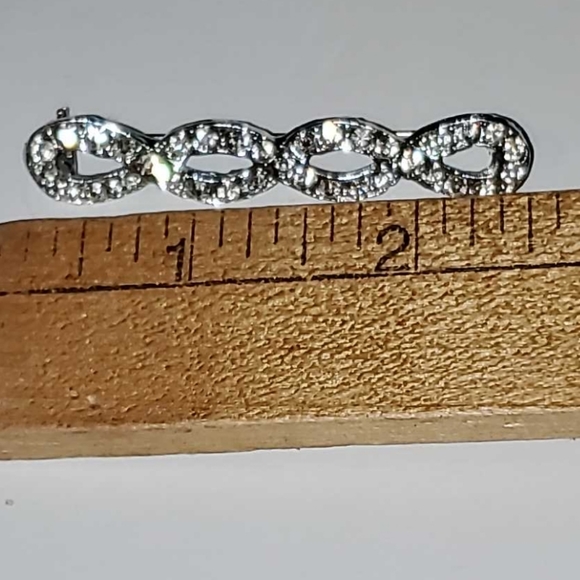 Silver-Tone & Crystal Rhinestone Brooch Double Infinity Bar Pin - Picture 3 of 3